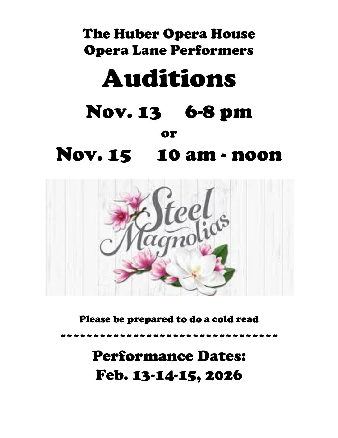 Auditions for Steel Magnolias